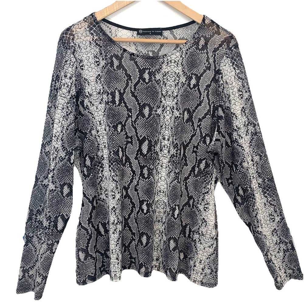 Fashion to Figure Snake Print Long Sleeve Top 3X Semi Sheer Stretch Casual